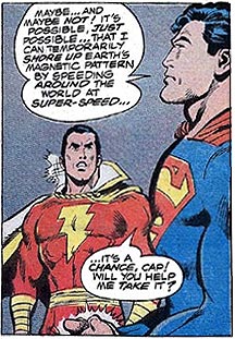 Captain Marvel does not look pleased that you're holding his dick, Superman.