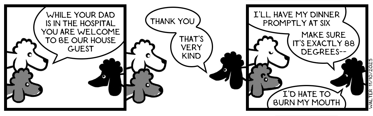 Yes, her father spoils her, but she's actually a very accommodating dog, so long as you turn out all the lights and go to bed on time.